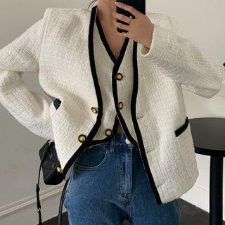Contrast Trim Button Jacket / Button-up Vest