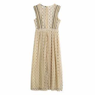 Sleeveless Dotted Lace Midi A-line Dress