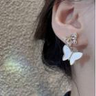 Asymmetrical Rhinestone Butterfly Stud Earring 1 Pair - White & Gold - One Size