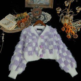 Checkerboard Fluffy Cardigan