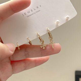 3 Pair Set: Faux Pearl / Rhinestone / Alloy Earring (assorted Designs) 1 Pair - Gold Plating - One Size