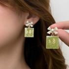 Bow Square Glaze Alloy Dangle Earring 1 Pair - Green & White - One Size