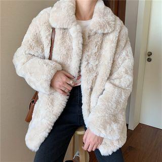 Front Pocket Plain Fleece Button Jacket White - One Size