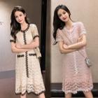 Two Tone Crochet Lace Short-sleeve Shift Dress
