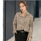 Long-sleeve Leopard Print Shirt Coffee - One Size