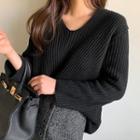 V-neck Woolen Rib-knit Sweater