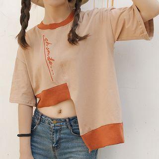 Lettering Short-sleeve Asymmetrical T-shirt