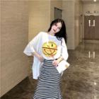 3/4-sleeve Slit-back Printed Top