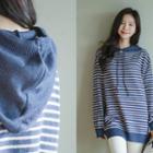 Drop-shoulder Stripe Knit Hoodie