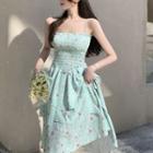 Spaghetti Strap Floral A-line Dress Teal - One Size