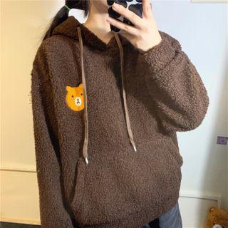 Bear Print Fleece Drawstring Hoodie