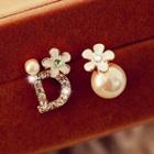 Faux Pearl Letter Floral Earrings