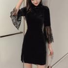 Lace-cuff Velvet Qipao