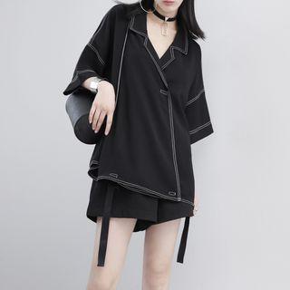 Loose-fit Stitched Short-sleeved Blouse