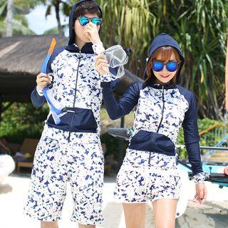 Couple Matching Set: Printed Rashguard + Swim Shorts / Set: Printed Rashguard + Swim Shorts + Bikini