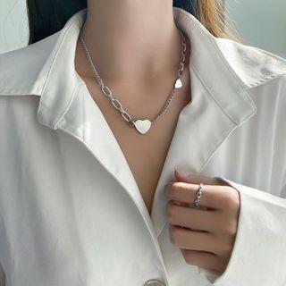 Stainless Steel Heart Pendant Necklace 1 Pc - Silver - One Size