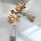 Alloy Flower Faux Pearl Drop Earring 1 Pair - Silver Steel - Gold Flower - White - One Size