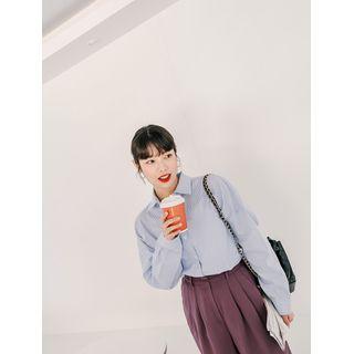 Plus Size Pastel Dip-back Stripe Shirt