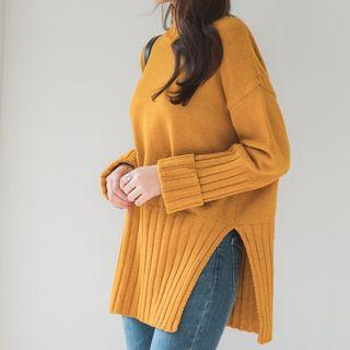 Mock-neck Ribbed-trim Knit Top