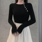 Button Knit Top Black - One Size