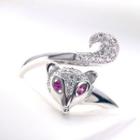 925 Sterling Silver Rhinestone Fox Open Ring Silver - One Size