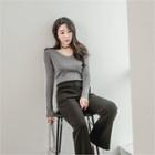 V-neck Glitter Slim-fit Knit Top