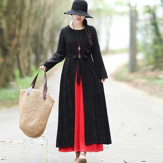 Mock Two-piece Long-sleeve A-line Maxi Dress