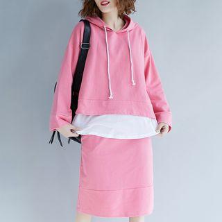 Set: Plain Hoodie + Fitted Skirt Watermelon Red - One Size