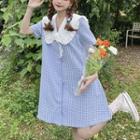 Short-sleeve Collar Plaid Mini Dress