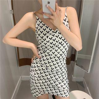 Spaghetti Strap Lettering A-line Dress White - One Size