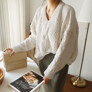 V-neck Chunky Cable Sweater