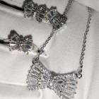 Set: Rhinestone Bow Pendant Necklace + Earring + Ring