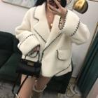 Contrast Trim Button Coat Off-white - One Size