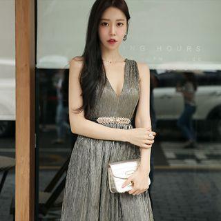Sleeveless Ruched Maxi Cocktail Dress