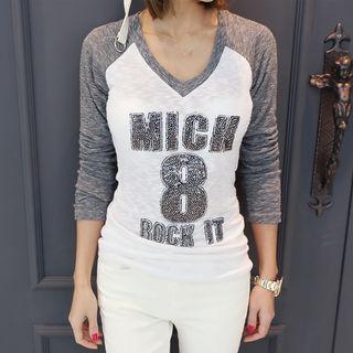 Letter Sequined Raglan-sleeve T-shirt