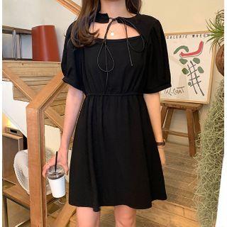 Tie-neck Short-sleeve Mini A-line Dress