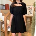 Tie-neck Short-sleeve Mini A-line Dress