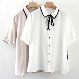Peter-pan Collar Short-sleeve Bow Blouse