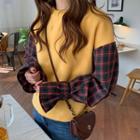 Plaid Sleeve Pullover As Shown In Figure - One Size