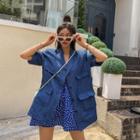 Cuff-sleeve Flap Denim Blazer