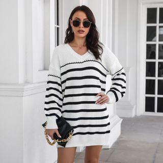 Long-sleeve Striped Mini Sweater Dress