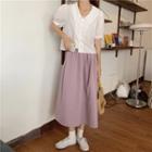 Plain Flower Trim Shirt / Plain A-line Skirt
