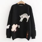 Cat Jacquard Sweater Black - One Size