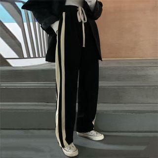 Stripe-side Straight-cut Pants White Stripes - Black - One Size