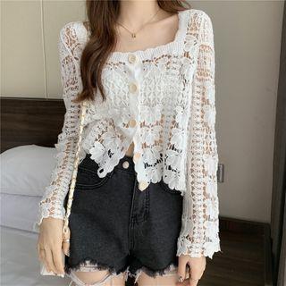 Square Collar Crochet Cropped Cardigan