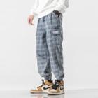 Plaid Denim Cargo Jogger Pants