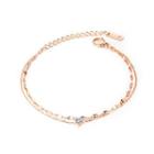 Simple And Fashion Plated Rose Gold Geometric Round Cubic Zirconia Titanium Double-layer Bracelet Rose Gold - One Size