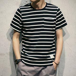 Striped Pocket Detail Short-sleeve T-shirt