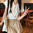 Cap-sleeve Plain Polo Shirt / Mini A-line Skirt