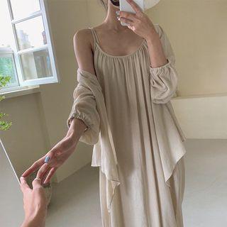 Draped Cardigan & Ruched Slipdress Set